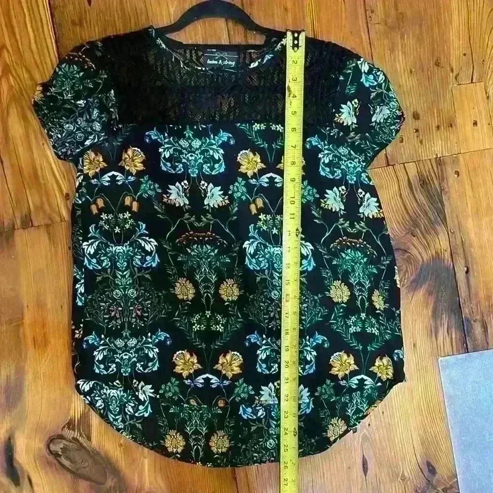 Twine & String floral black and orange short sleeve blouse shirt top size small - Picture 9 of 10